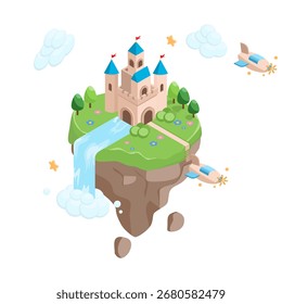 Castillo isométrico en un Vector de tierra flotante.