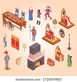 Isometric castle royal interior flowchart composition illustration style decor carpet building classic historical view elegance
