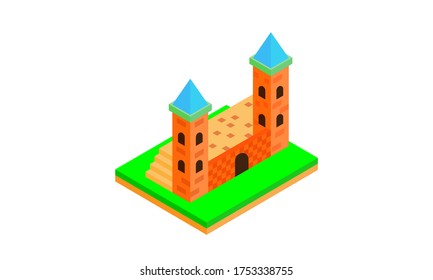 isometric castle and tower building on white background