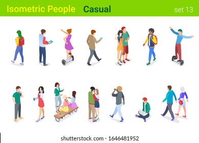 Isometric Casual People flat vector collection.