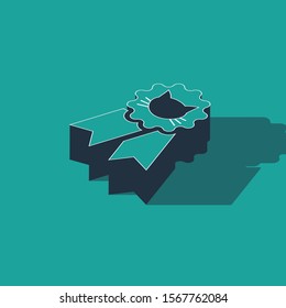 Isometric Cat award symbol icon isolated on green background. Medal with cat footprint as pets exhibition winner concept.  Vector Illustration