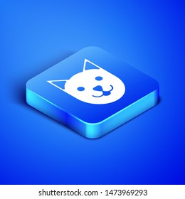 Isometric Cat icon isolated on blue background. Blue square button. Vector Illustration