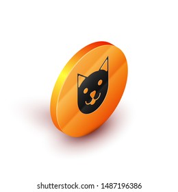 Isometric Cat icon isolated on white background. Orange circle button. Vector Illustration