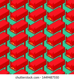 Isometric Cat pattern seamless. Geometric pet background. 3D Animal texture