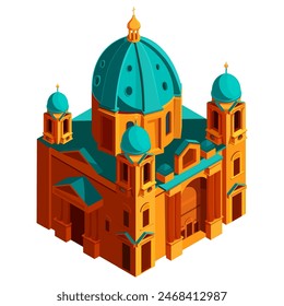isometric cathedral in berlin germany, vector illustration