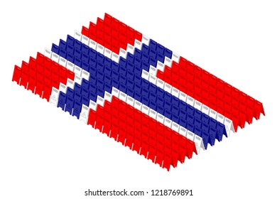 Isometric caution floor sign in row, Norway national flag shape concept design illustration isolated on white background, Editable stroke