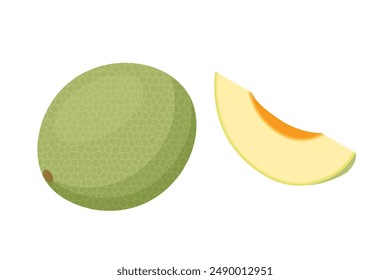 Isometric Cavaillon Melon, Cucumis melon, Fruit. It is a healthy and nutritious food. Ripe fruit