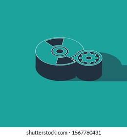 Isometric CD or DVD disk and gear icon isolated on green background. Adjusting app, service concept, setting options, maintenance, repair, fixing.  Vector Illustration