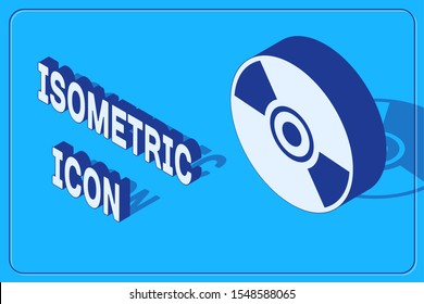 Isometric CD or DVD disk icon isolated on blue background. Compact disc sign.  Vector Illustration