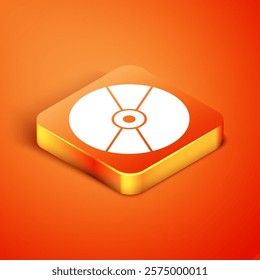 Isometric CD or DVD disk icon isolated on orange background. Compact disc sign.  Vector