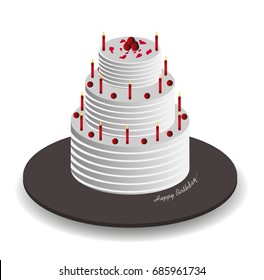 Isometric Celebration Cake With White Background, Vector, Illustration