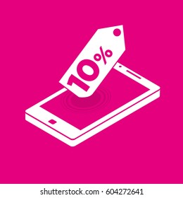 Isometric cell phone modern icon, 10% off tag