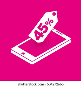 Isometric cell phone modern icon, 45% off tag