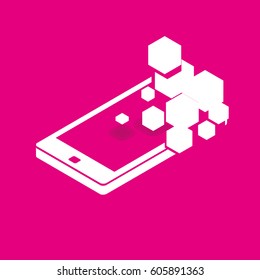 Isometric cell phone modern icon, Cell of undoing in data, update concept
