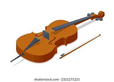 Isometric cello, violoncello, bass-viol isolated on wihte