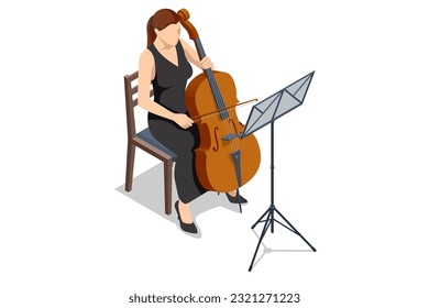 Isometric cello, violoncello, bass-viol isolated on wihte