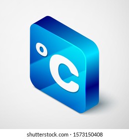 Isometric Celsius icon isolated on white background. Blue square button. Vector Illustration
