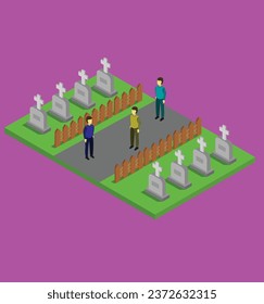 isometric cemetery test vector design illustration