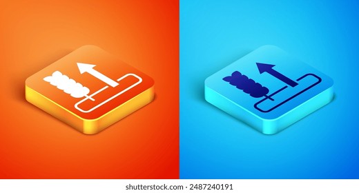 Isometric Cereals set with rice, wheat, corn, oats, rye, barley icon isolated on orange and blue background. Ears of wheat bread symbols.  Vector