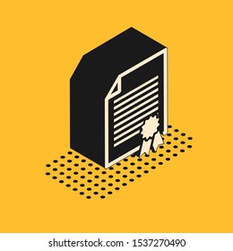 Isometric Certificate template icon isolated on yellow background. Achievement, award, degree, grant, diploma. Business success certificate.  Vector Illustration