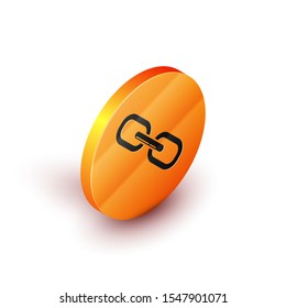 Isometric Chain link icon isolated on white background. Link single. Orange circle button. Vector Illustration