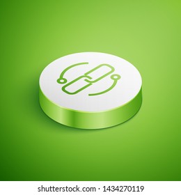 Isometric Chain link line icon isolated on green background. Link single. White circle button. Vector Illustration