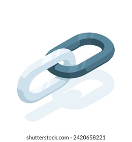 isometric chain links, in color on a white background, strong connection or pinned link