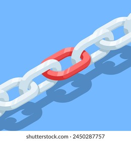 isometric chain links, in color on a blue background, strong connection or important pinned link