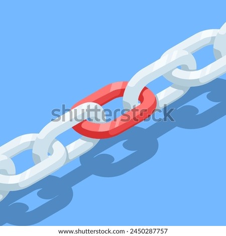 isometric chain links, in color on a blue background, strong connection or important pinned link