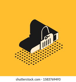 Isometric Chainsaw icon isolated on yellow background.  Vector Illustration