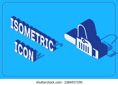 Isometric Chainsaw icon isolated on blue background.  Vector Illustration