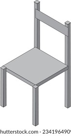The isometric chair is drawn in illustrator in gray on a white background.