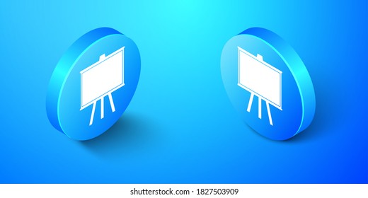 Isometric Chalkboard icon isolated on blue background. School Blackboard sign. Blue circle button. Vector.