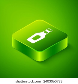 Isometric Champagne bottle icon isolated on green background. Merry Christmas and Happy New Year. Green square button. Vector