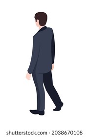 Carácter isométrico de la vista posterior de un empresario sobre el fondo blanco Ilustración vectorial 3d