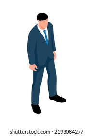 Isometric character of businessman in suit on white background 3d vector illustration