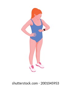 Isometric character of female runner on white background vector illustration