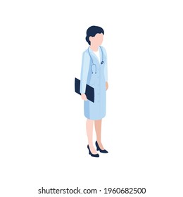 Isometric character of woman doctor on white background vector illustration