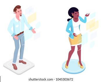 Isometric Characters, Interacting Flat Style Poeple Talking 