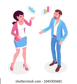 Isometric Characters, Interacting Flat Style Poeple Talking 