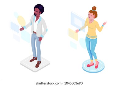 Isometric Characters, Interacting Flat Style Poeple Talking 