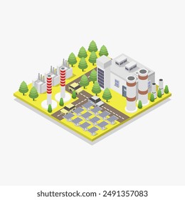 Isometric charging station illustrated on background
