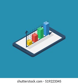 Gráfico isométrico, diagrama en el comprimido. Infografía para sus presentaciones de negocios. Ilustración vectorial para diseño de flujo de trabajo, plantilla de diseño
