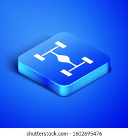 Isometric Chassis car icon isolated on blue background. Blue square button. Vector Illustration