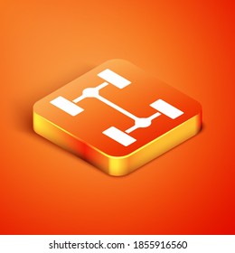 Isometric Chassis car icon isolated on orange background. Vector.