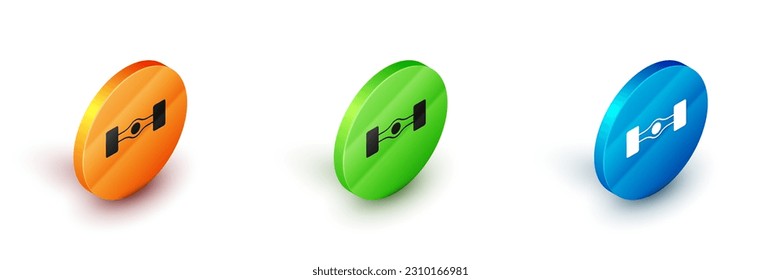 Isometric Chassis car icon isolated on white background. Circle button. Vector