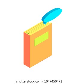 Isometric chat bubble with book simple icon. replica of the hero concept vector illustration