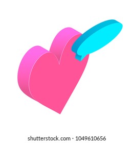 Isometric chat bubble with heart simple icon. love correspondence concept vector illustration