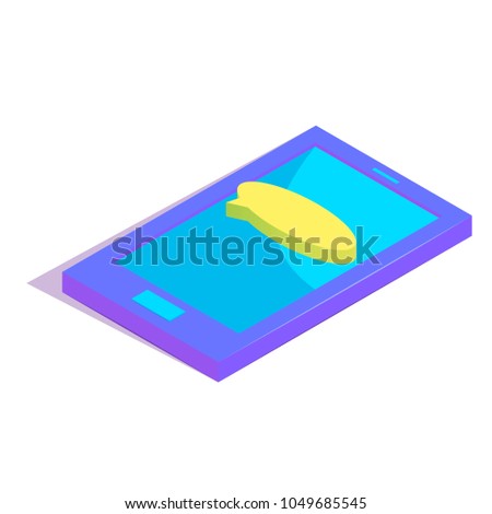 Isometric chat bubble on smartphone simple icon. New message concept vector illustration
