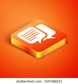Isometric Chat icon isolated on orange background. Speech bubbles symbol.  Vector Illustration